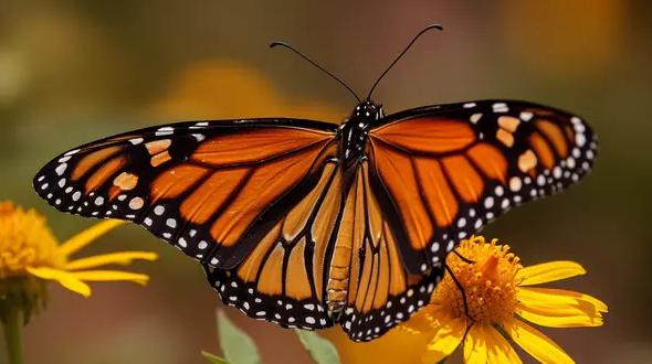 Monarch butterfly on yellow native wildflowers, supporting pollinator habitat